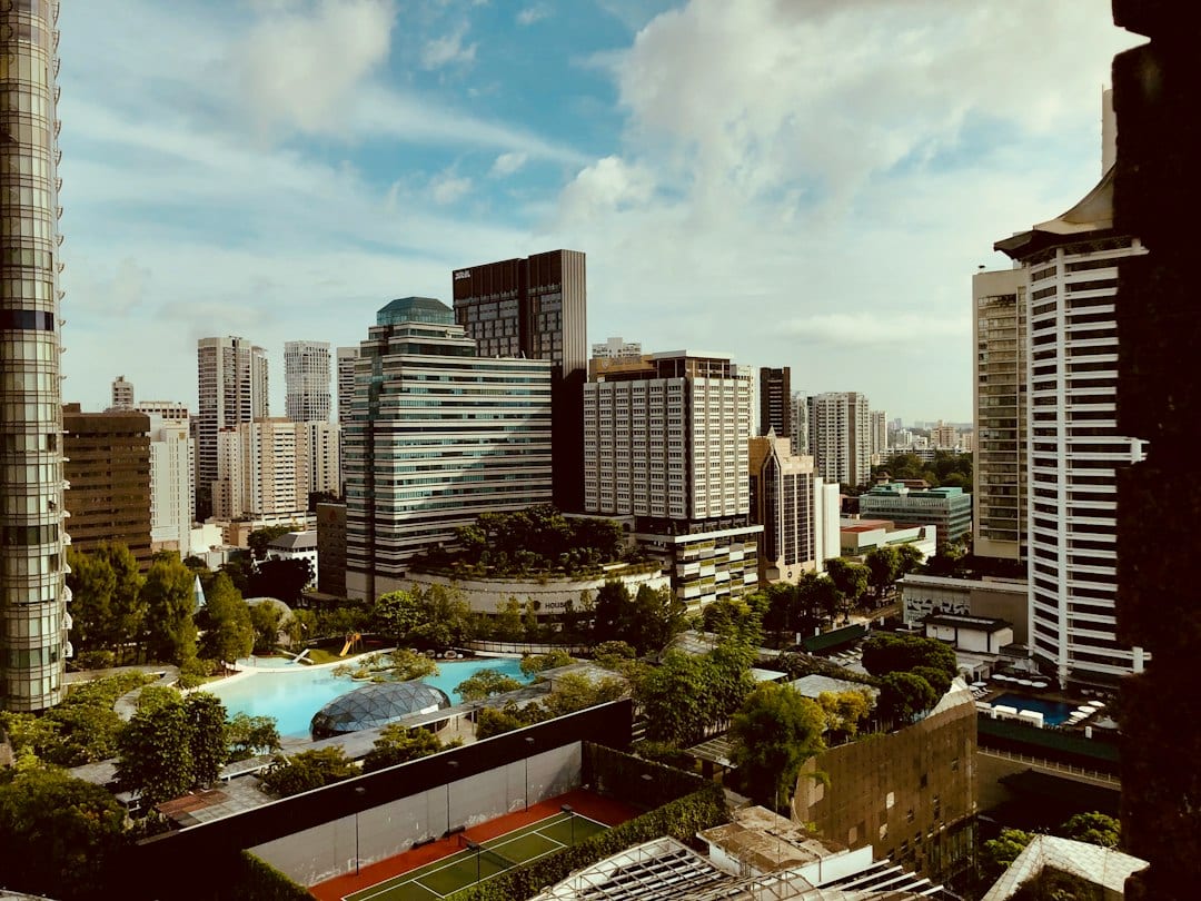 District 9, 10 and 11 condominiums at dusk