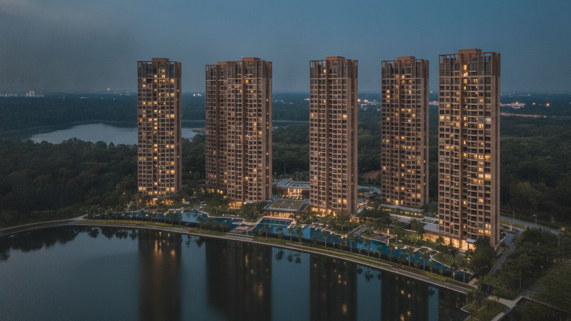 Thomson Reserve — residential towers rising above landscaped greenery at dusk, Upper Thomson (artist's impression)